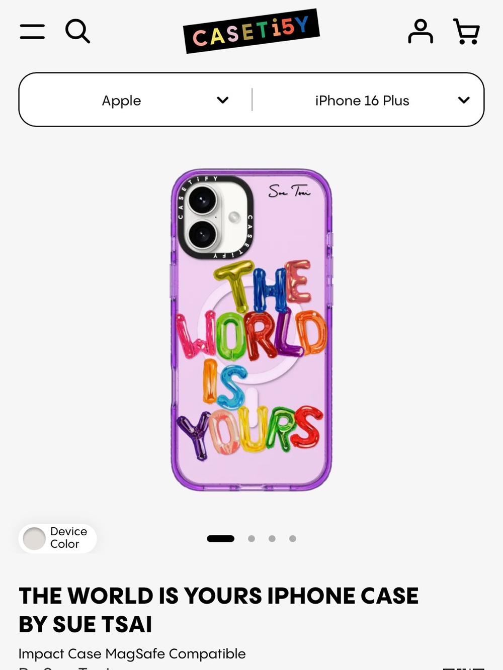Casetify 'The World Is Yours' Purple iPhone 16 Plus Case by Sue Tsai